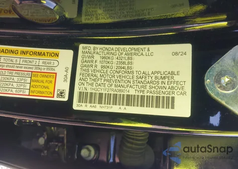2024 Honda Accord Lx from USA, damaged, VIN 1HGCY1F27RA089014